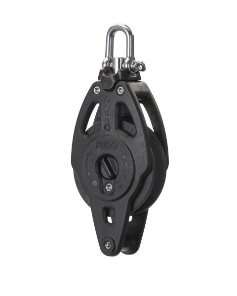 Seldén Single Disc Ball Bearing Ratchet Block Manual R60 with Swivel Shackle and Bottom Bracket