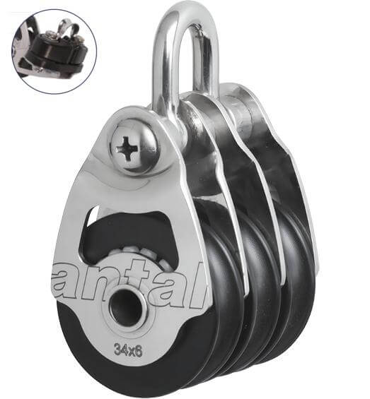 Antal SS Triple Block Ø34 with Cam Cleat and Shackle