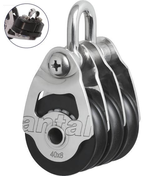 Antal SS Triple Block Ø40 with Cam Cleat and Shackle