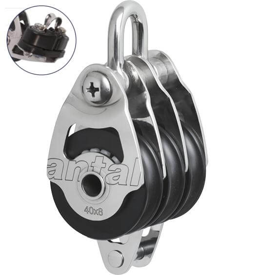 Antal SS Triple Block Ø40 with Becket, Cam Cleat and Shackle