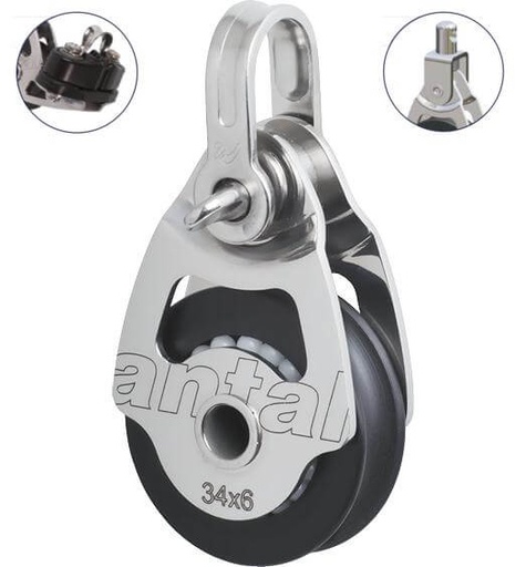 [AN-00301/CSW] Antal SS Single Block Ø34 with Cam Cleat, Swivel Head and Shackle