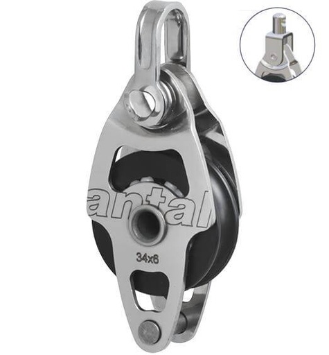 [AN-00302/SW] Antal SS Single Block Ø34 with Becket, Swivel Head and Shackle