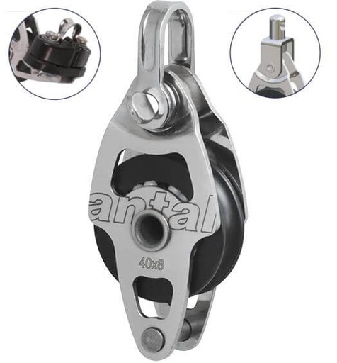 [AN-00402/CSW] Antal SS Single Block Ø40 with Becket, Cam Cleat, Swivel Head and Shackle