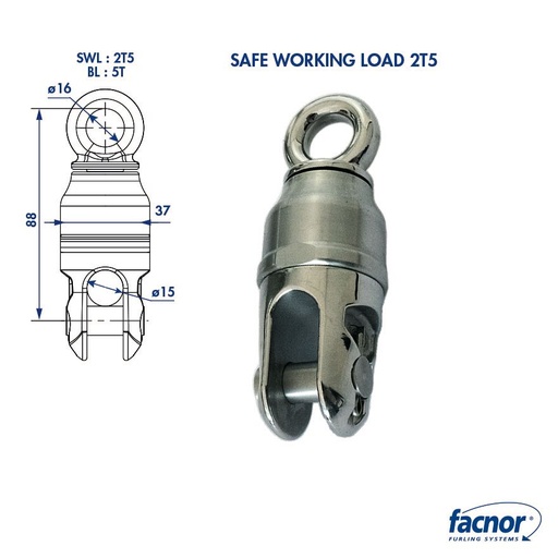 [F-43499002540] Facnor Anti-Twist Halyard Swivel - 2.5T