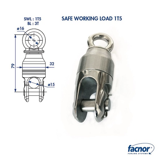 [F-43499001540] Facnor Anti-Twist Halyard Swivel - 1.5T